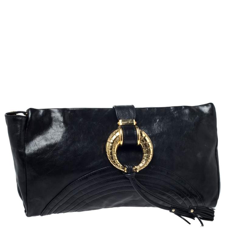 Pre Owned Jimmy Choo Black Leather Tassel Clutch