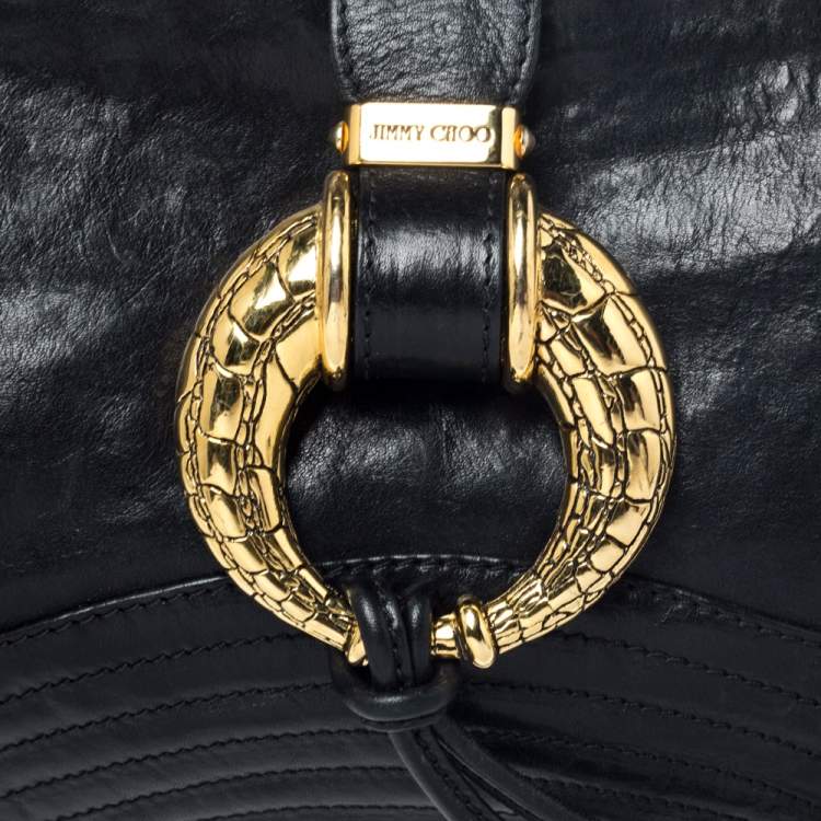 Pre Owned Jimmy Choo Black Leather Tassel Clutch
