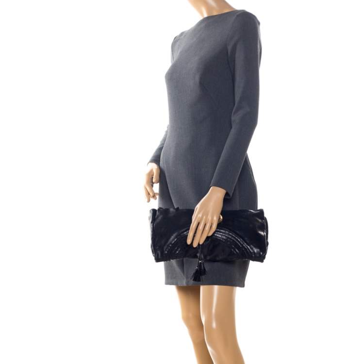 Pre Owned Jimmy Choo Black Leather Tassel Clutch