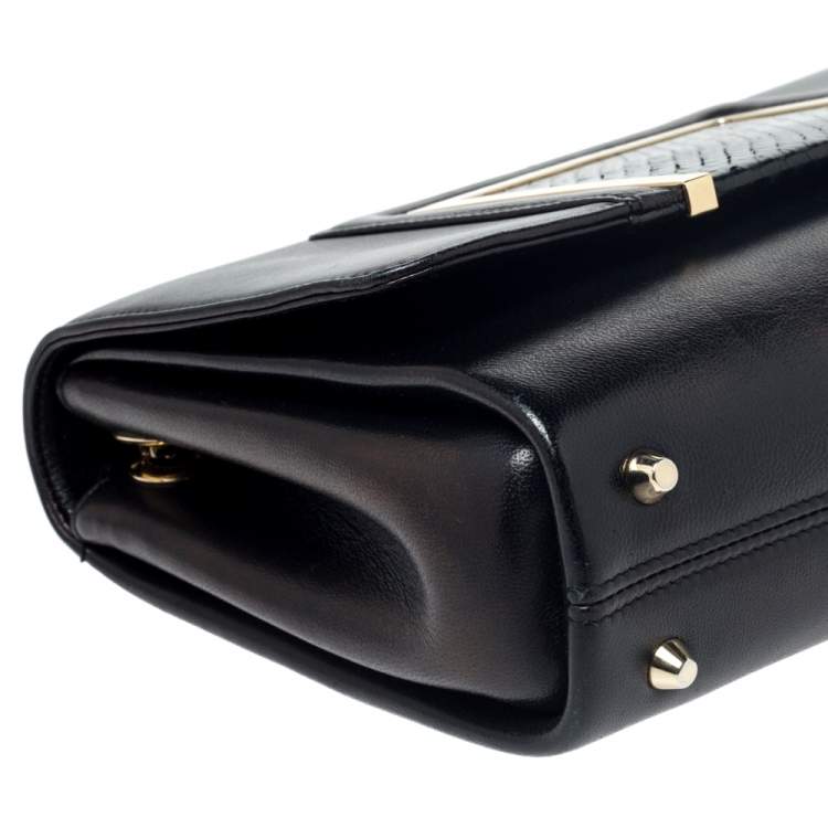 Pre Owned Jimmy Choo Black Leather and Snakeskin Trim Alba Shoulder Bag