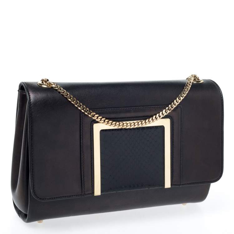 Pre Owned Jimmy Choo Black Leather and Snakeskin Trim Alba Shoulder Bag