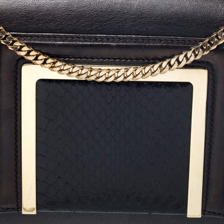 Pre Owned Jimmy Choo Black Leather and Snakeskin Trim Alba Shoulder Bag