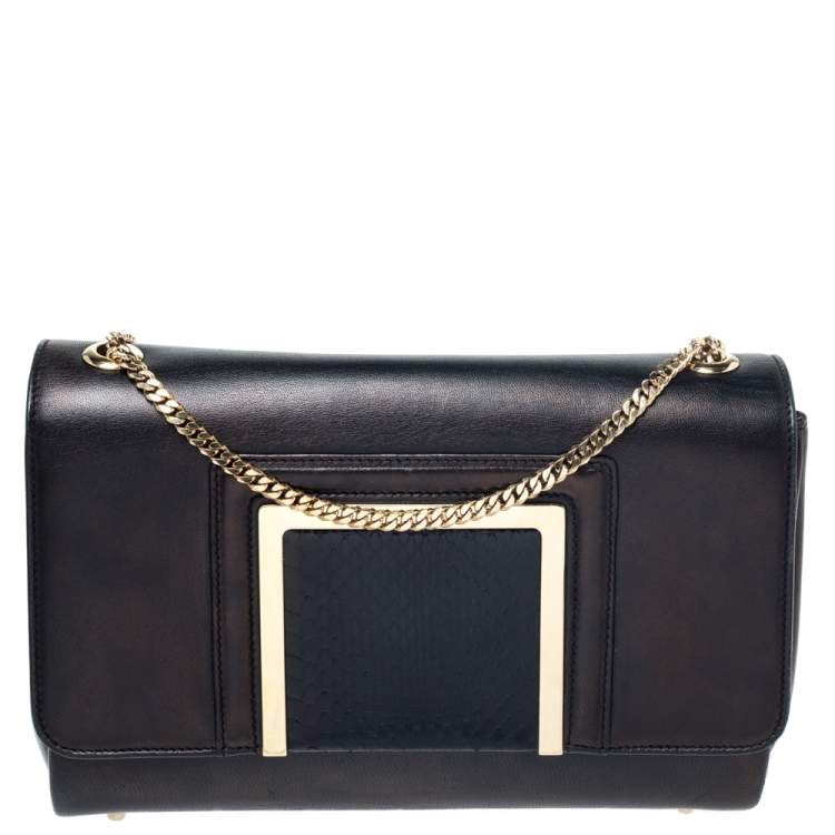 Pre Owned Jimmy Choo Black Leather and Snakeskin Trim Alba Shoulder Bag