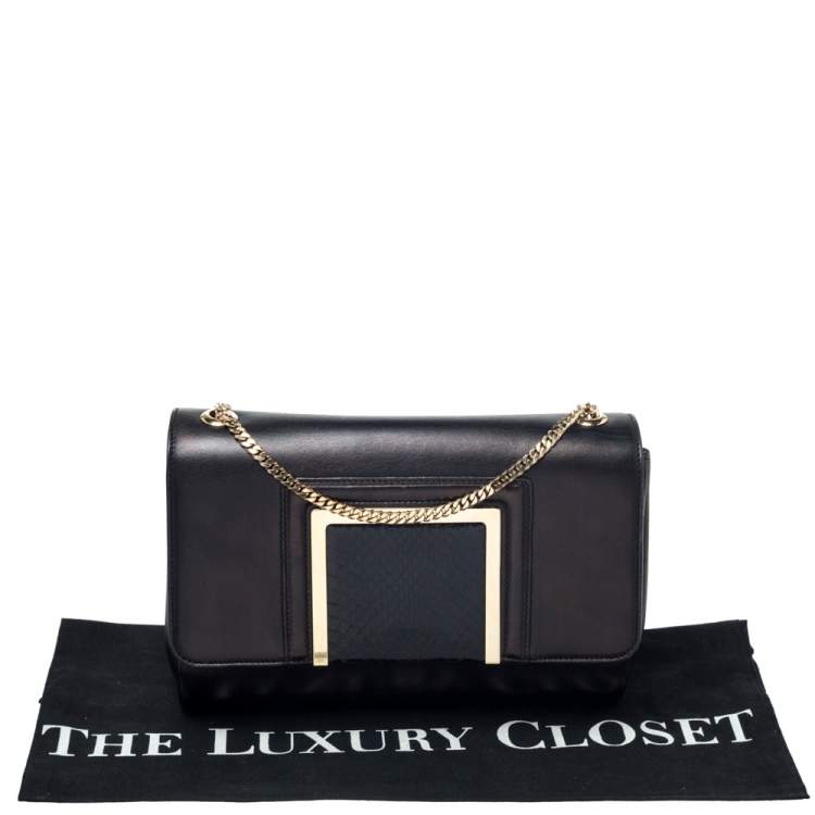Pre Owned Jimmy Choo Black Leather and Snakeskin Trim Alba Shoulder Bag