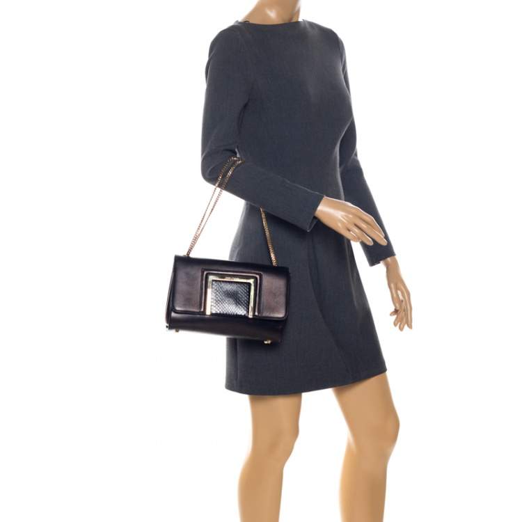 Pre Owned Jimmy Choo Black Leather and Snakeskin Trim Alba Shoulder Bag