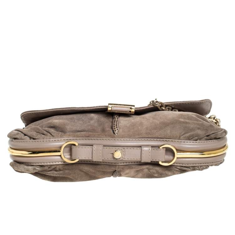 Pre Owned Jimmy Choo Beige Nubuck and Leather Flap Shoulder Bag