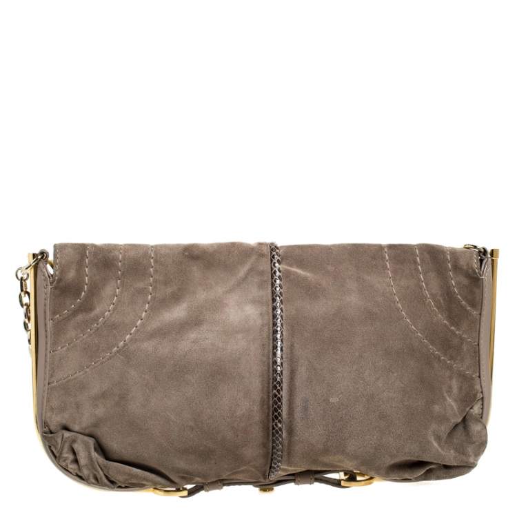 Pre Owned Jimmy Choo Beige Nubuck and Leather Flap Shoulder Bag