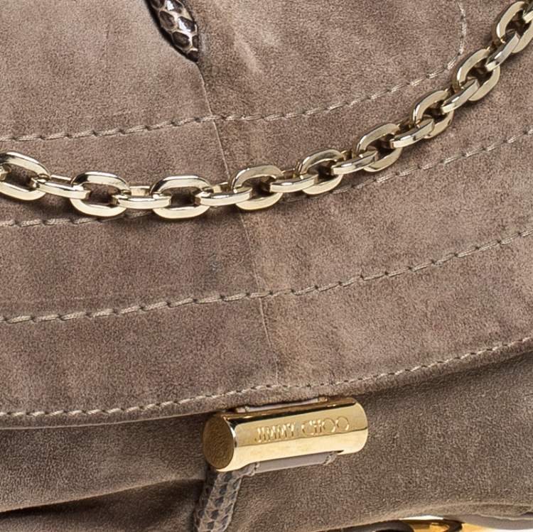 Pre Owned Jimmy Choo Beige Nubuck and Leather Flap Shoulder Bag