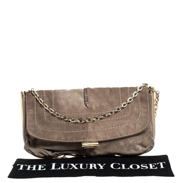Pre Owned Jimmy Choo Beige Nubuck and Leather Flap Shoulder Bag