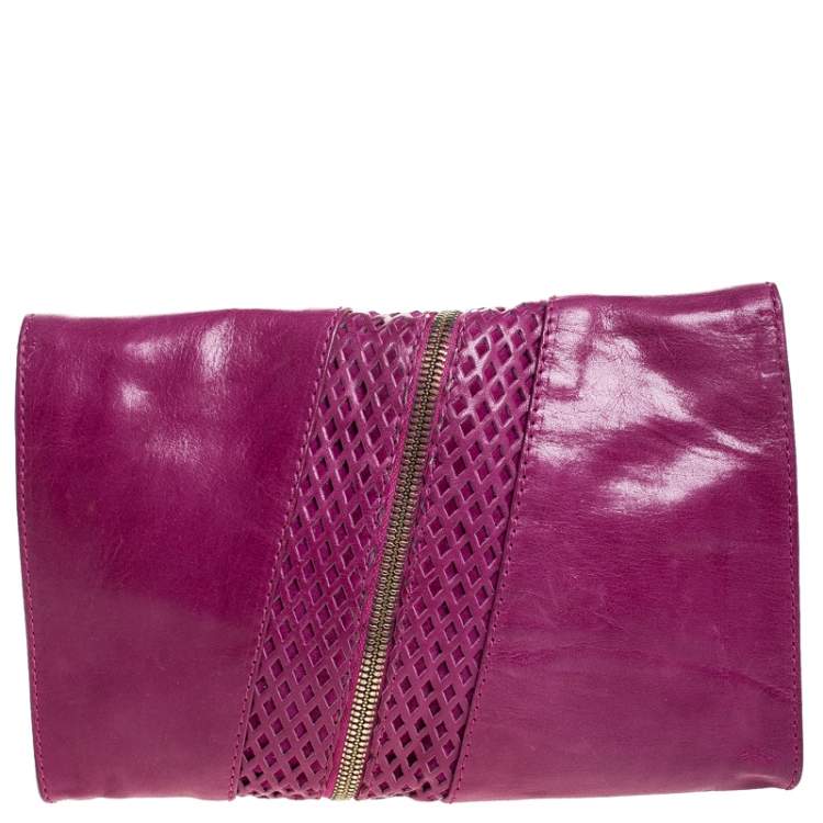 Pre Owned Jimmy Choo Purple Leather Flap Clutch