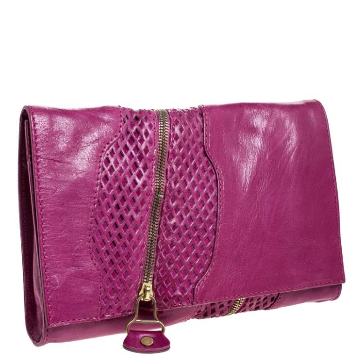Pre Owned Jimmy Choo Purple Leather Flap Clutch