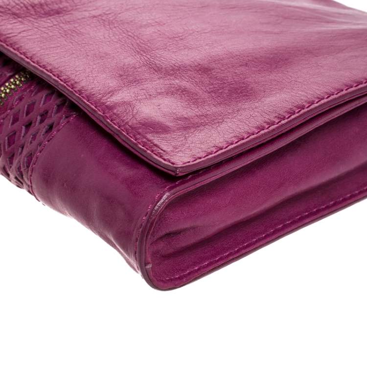 Pre Owned Jimmy Choo Purple Leather Flap Clutch
