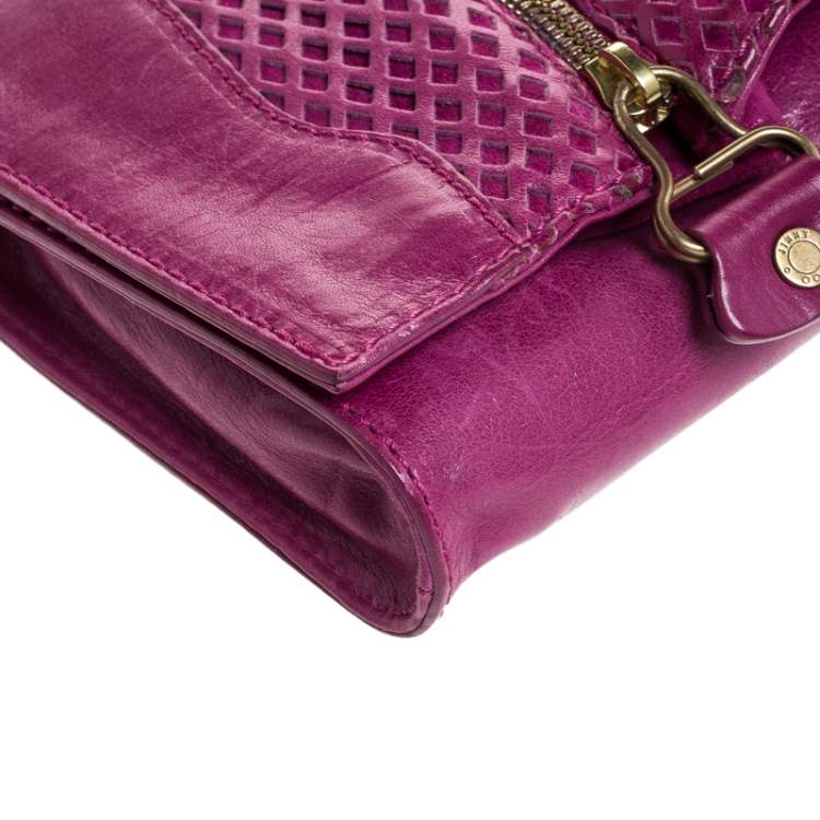 Pre Owned Jimmy Choo Purple Leather Flap Clutch