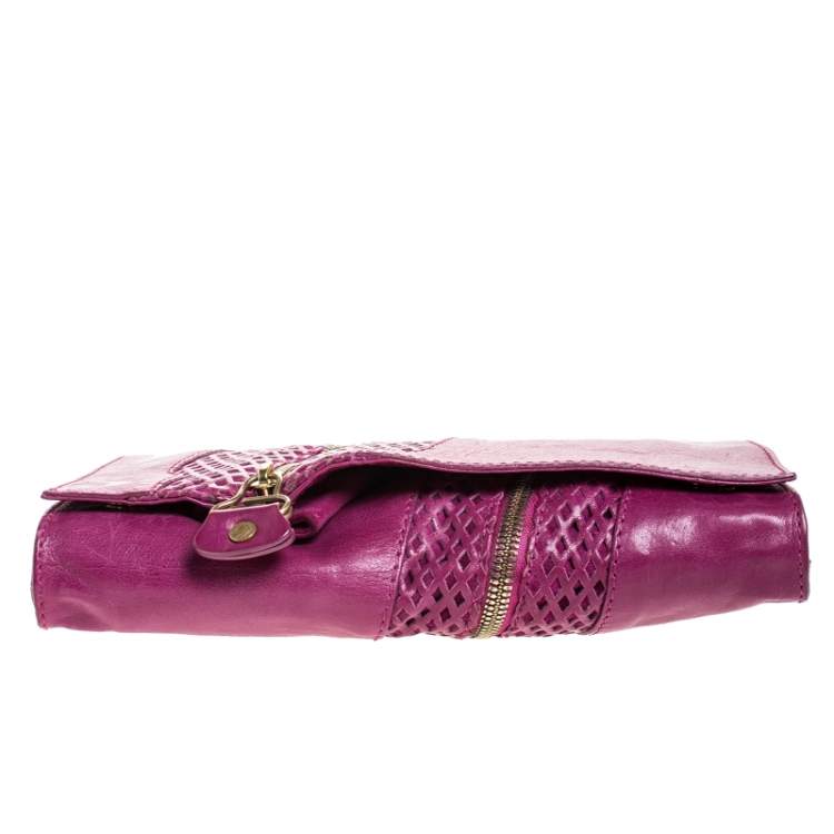 Pre Owned Jimmy Choo Purple Leather Flap Clutch