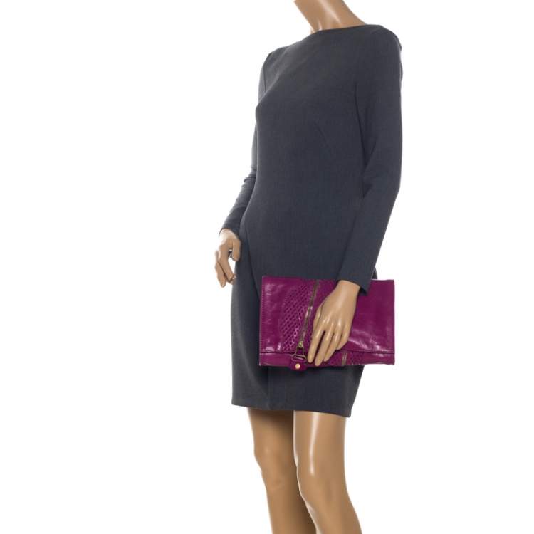 Pre Owned Jimmy Choo Purple Leather Flap Clutch