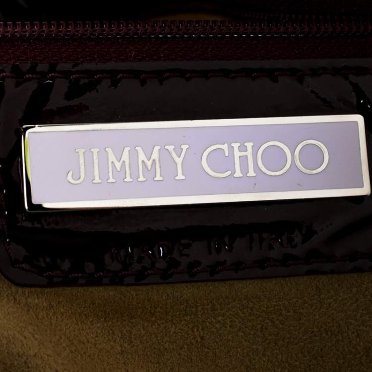 Pre Owned Jimmy Choo Maroon Patent Leather Studded Peace Sky Hobos