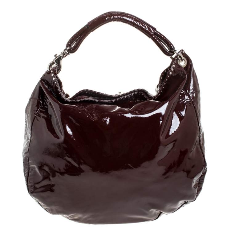 Pre Owned Jimmy Choo Maroon Patent Leather Studded Peace Sky Hobos