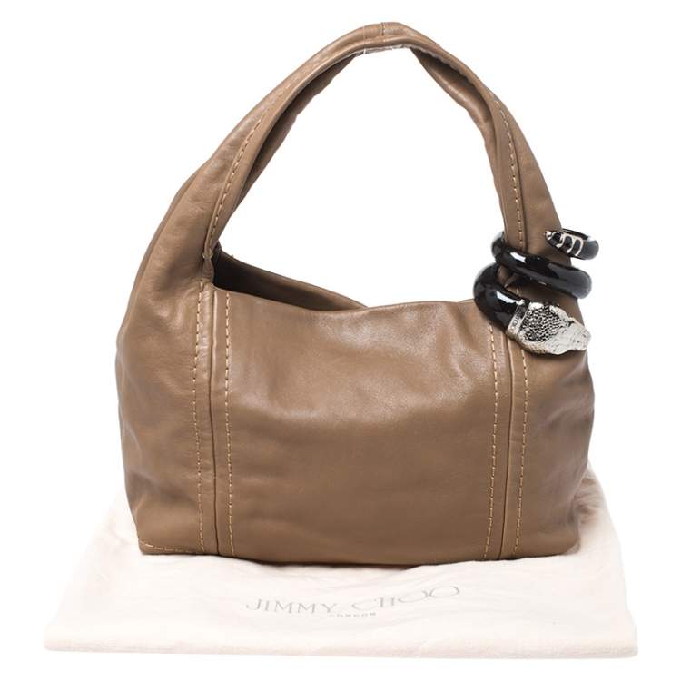 Pre Owned Jimmy Choo Light Brown Leather Saba Hobo Bag