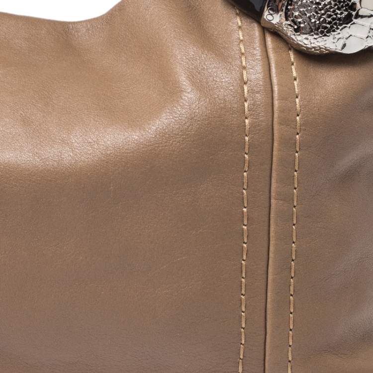 Pre Owned Jimmy Choo Light Brown Leather Saba Hobo Bag