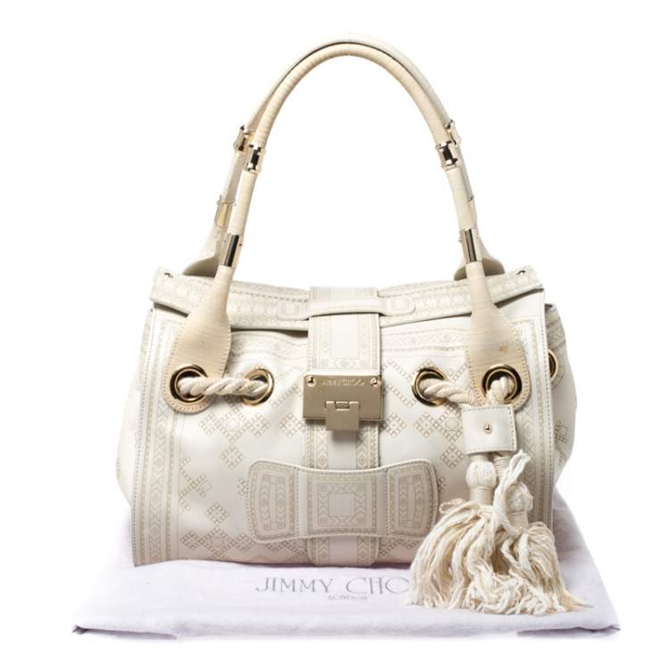 Pre Owned Jimmy Choo Cream Leather Rosa Tassel Satchel