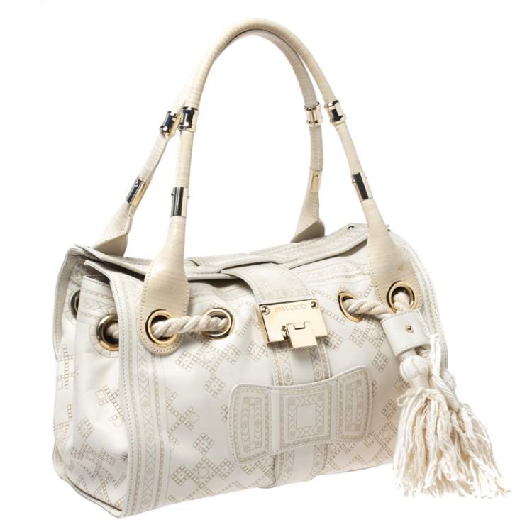 Pre Owned Jimmy Choo Cream Leather Rosa Tassel Satchel