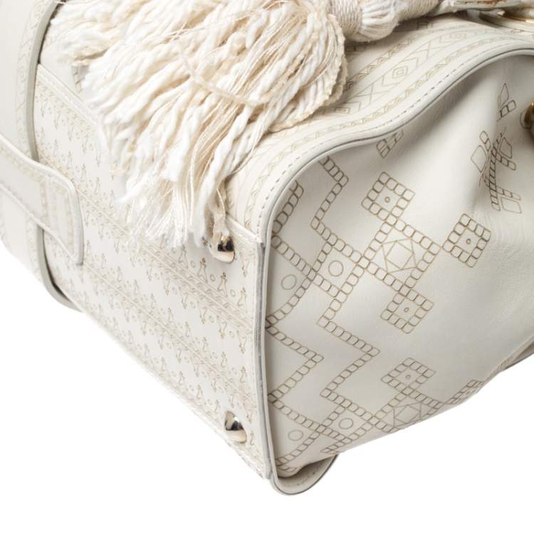 Pre Owned Jimmy Choo Cream Leather Rosa Tassel Satchel
