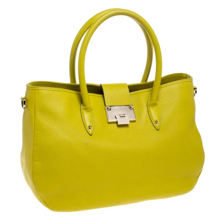 Pre Owned Jimmy Choo Neon Yellow Leather Rania Tote