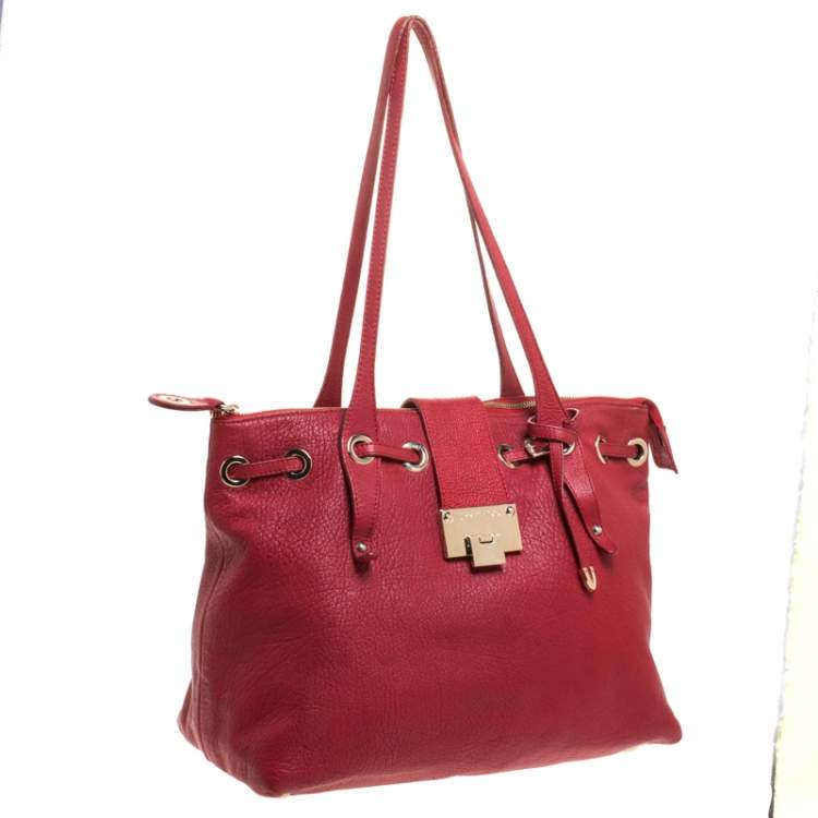 Pre Owned Jimmy Choo Red Leather Rhea Tote