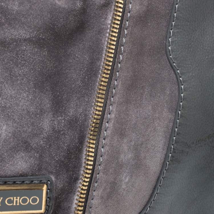 Pre Owned Jimmy Choo Grey Patent Leather and Suede Flap Clutch