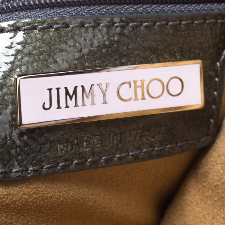 Pre Owned Jimmy Choo Grey Patent Leather and Suede Flap Clutch