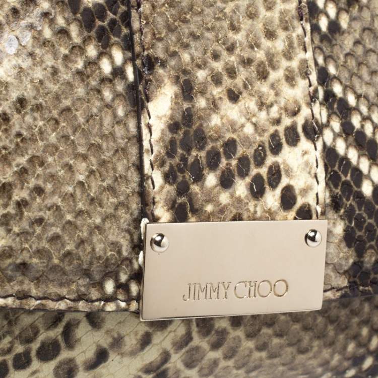 Pre Owned Jimmy Choo Cream/Black Python Effect Leather Flap Wristlet Clutch 