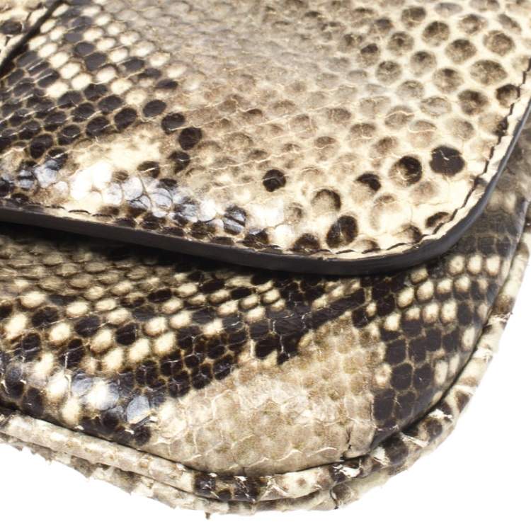 Pre Owned Jimmy Choo Cream/Black Python Effect Leather Flap Wristlet Clutch 
