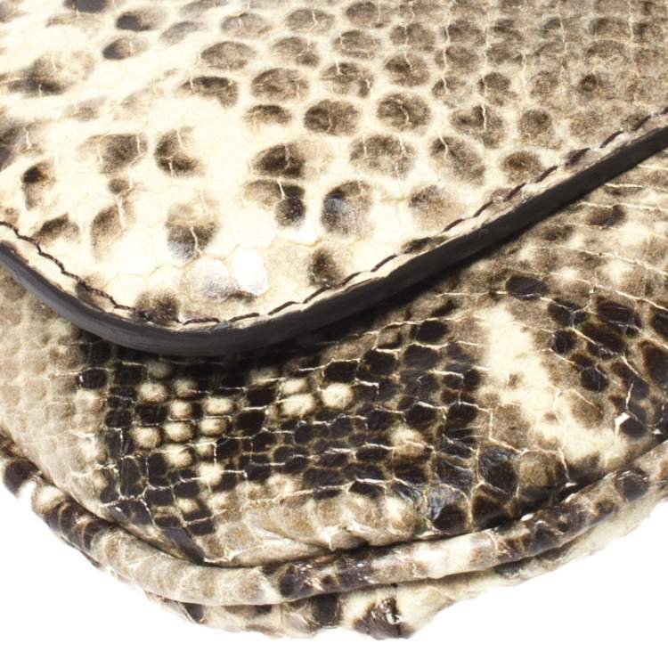 Pre Owned Jimmy Choo Cream/Black Python Effect Leather Flap Wristlet Clutch 