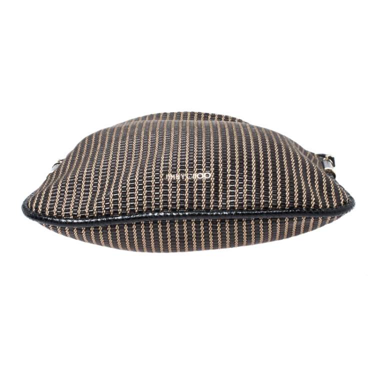 مملوكة مسبقًا Jimmy Choo Black/Brown Woven Leather and Snake Skin Trim Hobo