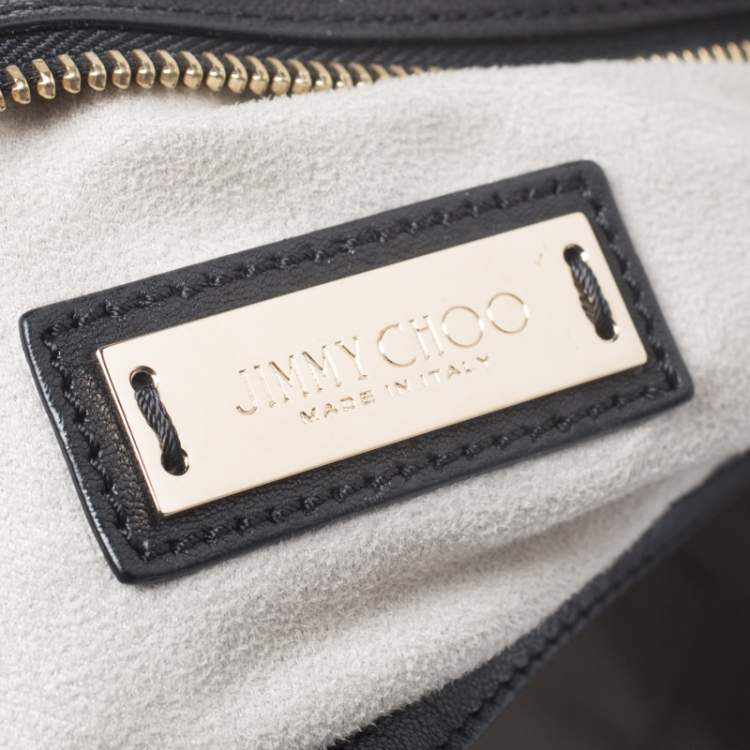 مملوكة مسبقًا Jimmy Choo Black/Brown Woven Leather and Snake Skin Trim Hobo