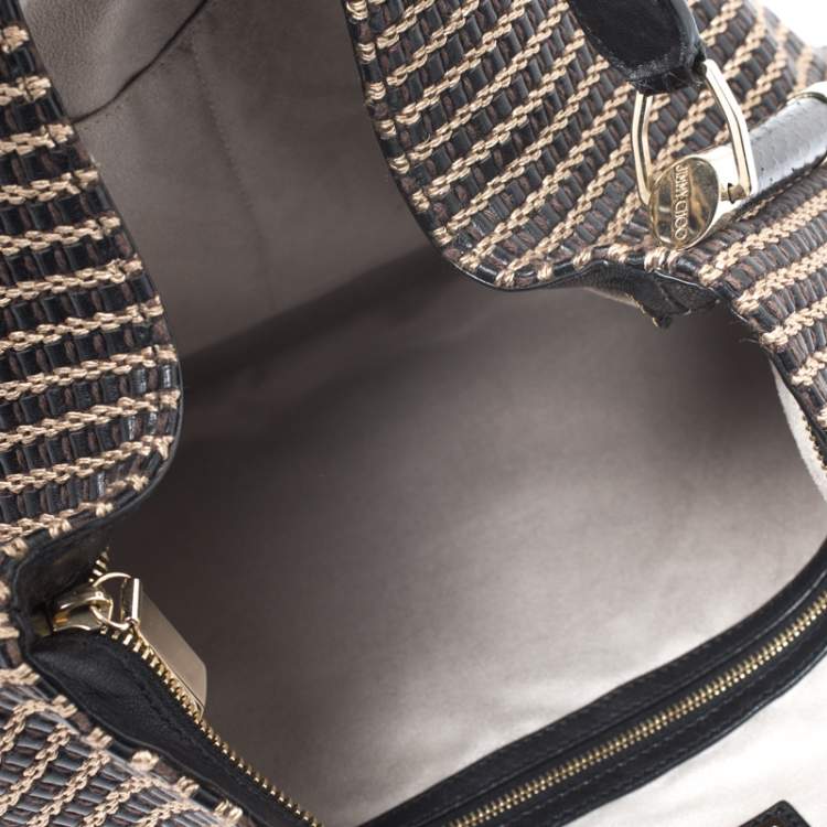 مملوكة مسبقًا Jimmy Choo Black/Brown Woven Leather and Snake Skin Trim Hobo
