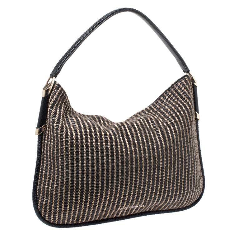 مملوكة مسبقًا Jimmy Choo Black/Brown Woven Leather and Snake Skin Trim Hobo