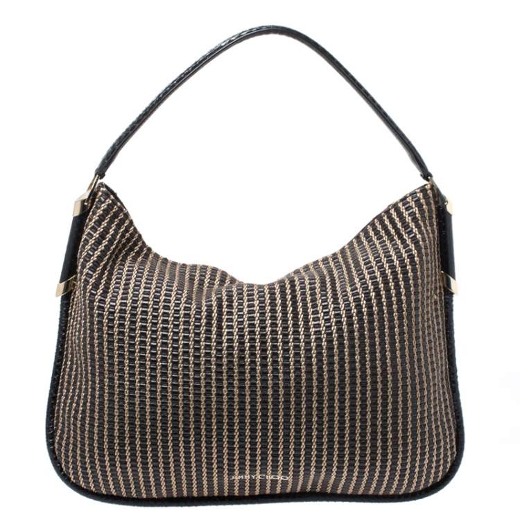 Jimmy Choo Black/Brown Woven Leather and Snake Skin Trim Hobo Jimmy ...