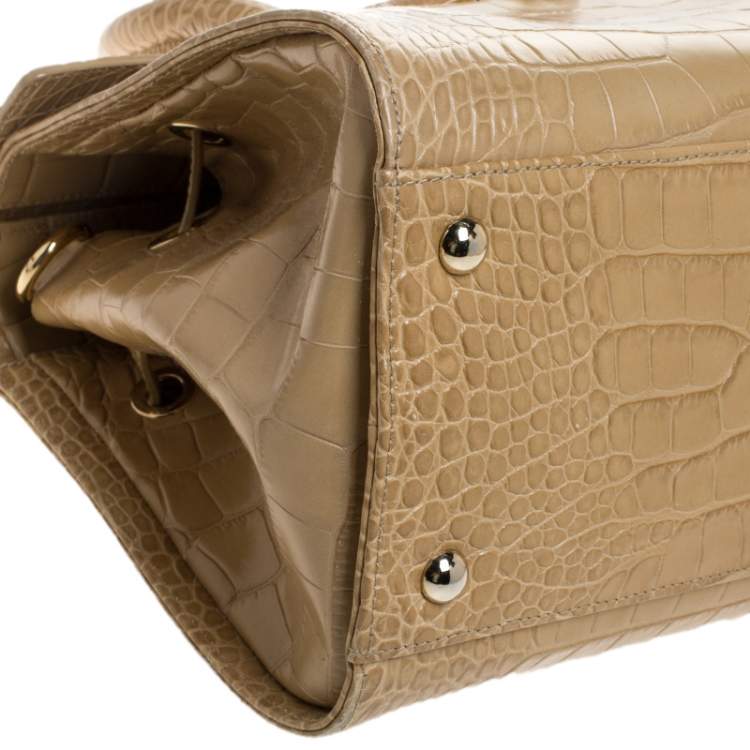 Pre Owned Jimmy Choo Beige Croc Embossed Leather Medium Rosalie Satchel