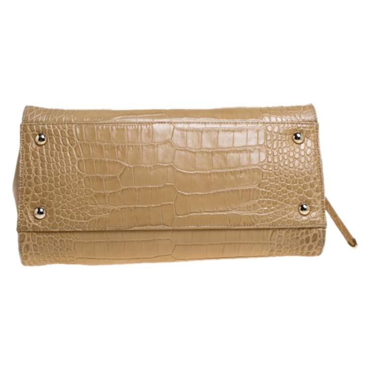 Pre Owned Jimmy Choo Beige Croc Embossed Leather Medium Rosalie Satchel