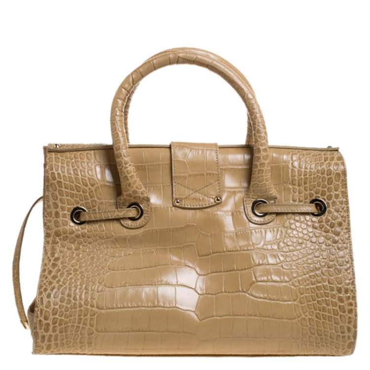Pre Owned Jimmy Choo Beige Croc Embossed Leather Medium Rosalie Satchel