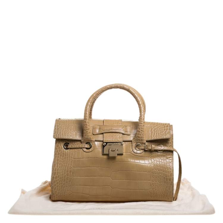Pre Owned Jimmy Choo Beige Croc Embossed Leather Medium Rosalie Satchel