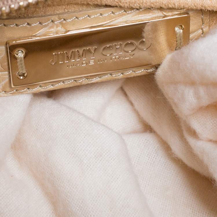 Pre Owned Jimmy Choo Beige Croc Embossed Leather Medium Rosalie Satchel