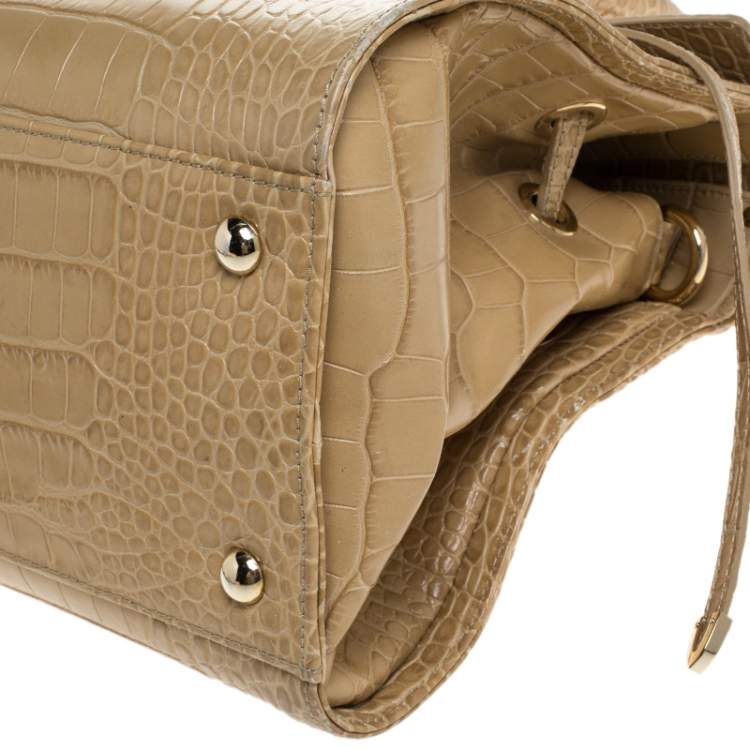 Pre Owned Jimmy Choo Beige Croc Embossed Leather Medium Rosalie Satchel