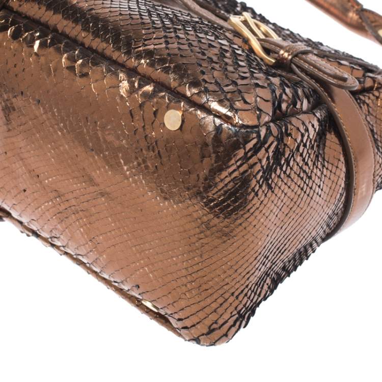 مملوكة مسبقًا Jimmy Choo Metallic Bronze Python Leather Tulita Hobo