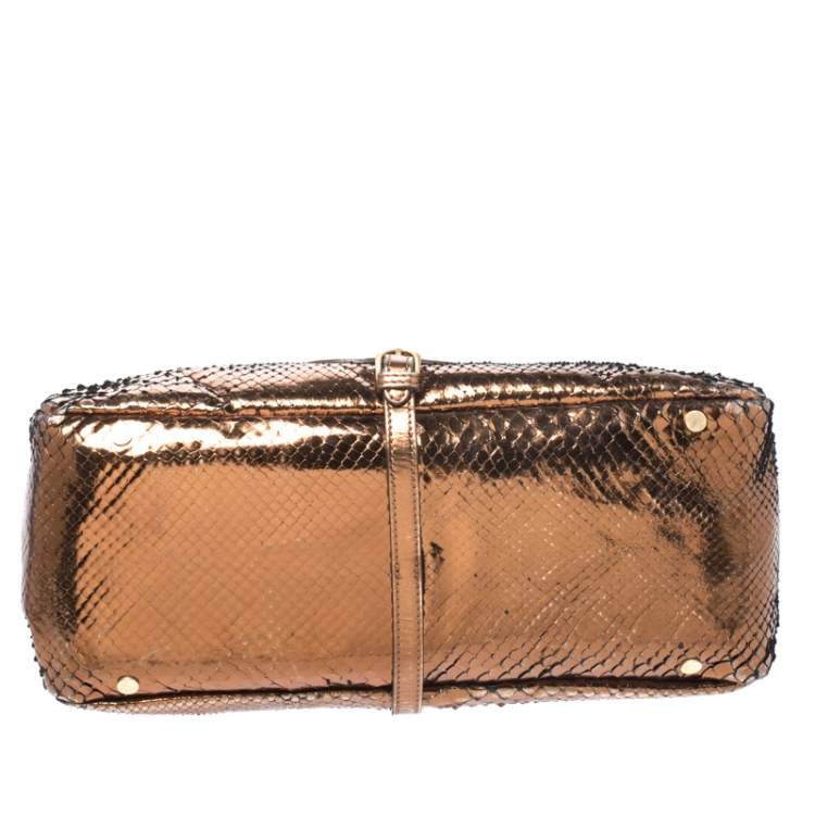 مملوكة مسبقًا Jimmy Choo Metallic Bronze Python Leather Tulita Hobo