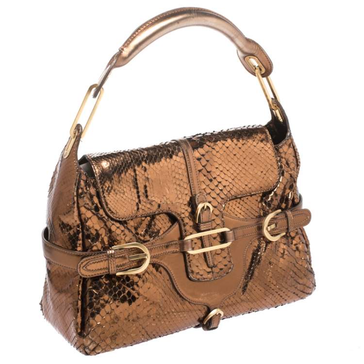 مملوكة مسبقًا Jimmy Choo Metallic Bronze Python Leather Tulita Hobo