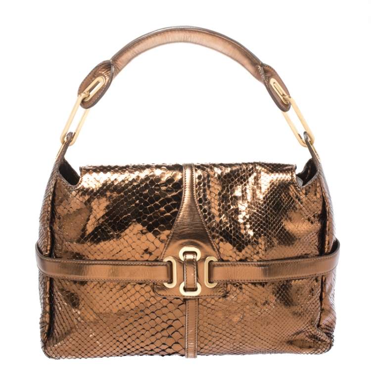 مملوكة مسبقًا Jimmy Choo Metallic Bronze Python Leather Tulita Hobo