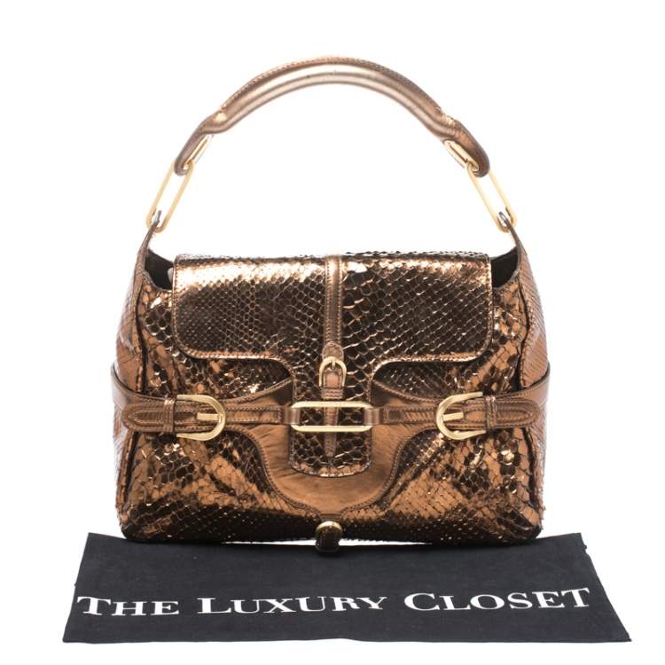 مملوكة مسبقًا Jimmy Choo Metallic Bronze Python Leather Tulita Hobo