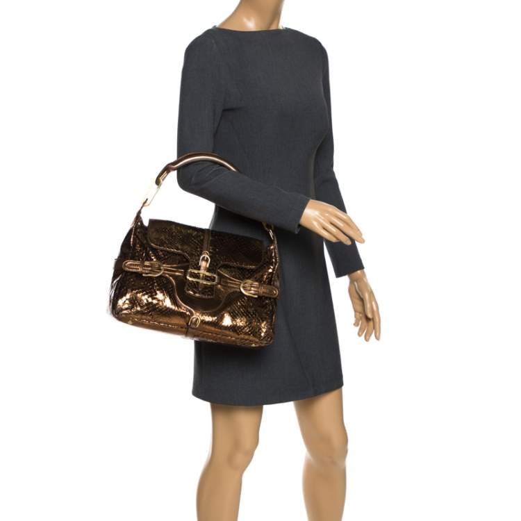 مملوكة مسبقًا Jimmy Choo Metallic Bronze Python Leather Tulita Hobo